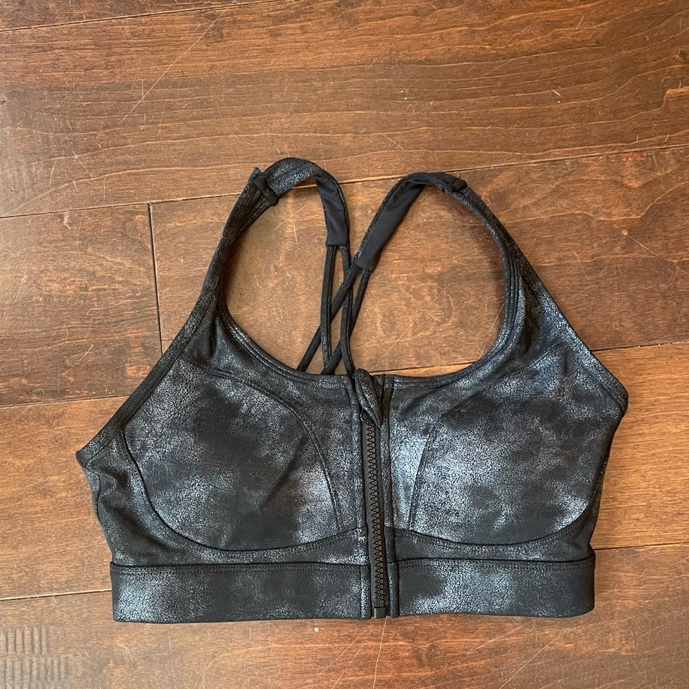 Black Strappy zipper front bra